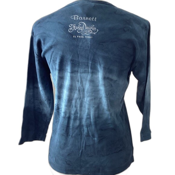 Harley-Davidson Shirt Women's Size XL Blue Barrett El Paso TX 3/4 Dyed V-Neck - Picture 2 of 9